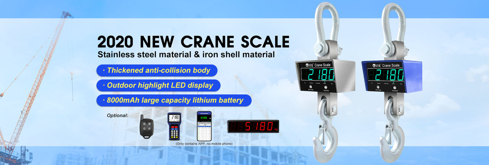 1/2/3/5 / 10T Industrial Remote Stainless Steel Crane Scale Hook hanging Weighing Scale